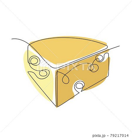 A piece of cheese is drawn with a single line. One line drawing. 79217014