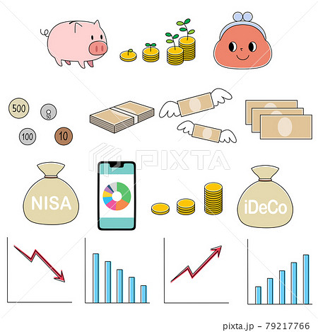 Nisaやidecoなど資産運用関係のイラストセットのイラスト素材