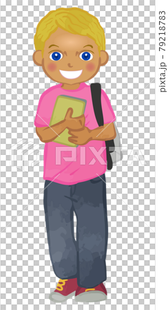 新学期！ノートとリュックを背負った南国系少年 79218783