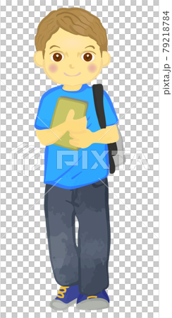新學期！背著筆記本和背包的白人男孩 79218784