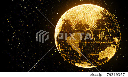 ゴールドの地球。粒子の未来的なサイバー背景 79219367