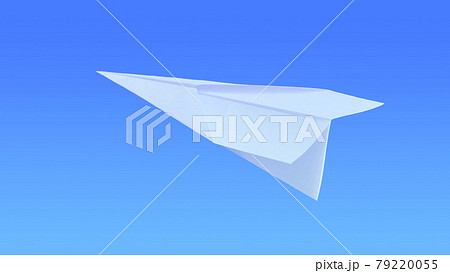 ブルーの背景の中を飛んでいく紙ひこうき 79220055