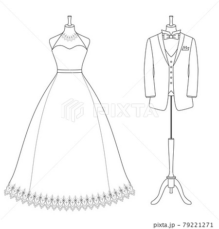 タキシードとウエディングドレスのイラスト 白背景 ベクター 切り抜き のイラスト素材