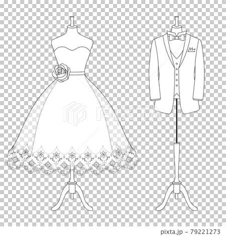 タキシードとドレスのイラスト 白背景 ベクター 切り抜き のイラスト素材