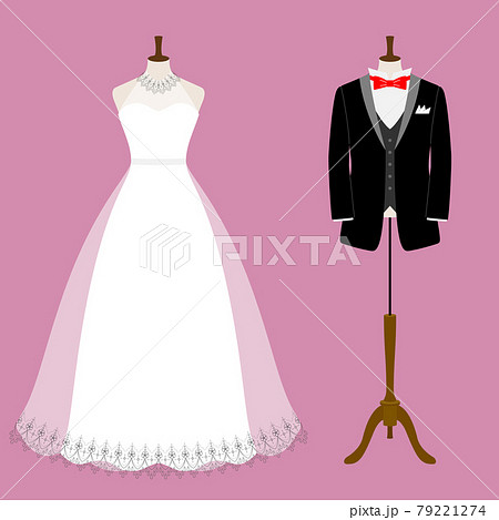 タキシードとウエディングドレスのイラスト 白背景 ベクター 切り抜き のイラスト素材