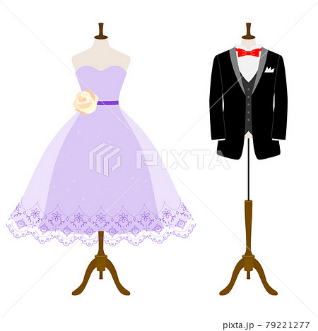 タキシードとドレスのイラスト 白背景 ベクター 切り抜き のイラスト素材