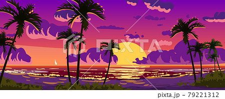 Sunset Ocean Tropical Resort Landscape のイラスト素材