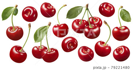 Sweet cherry set isolated on white background. Red berries set 79221480