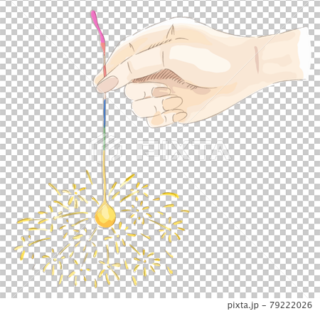 手描き風、線香花火をもつ手 79222026