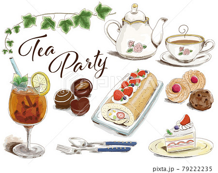 ミリペンとマーカーで描いたようなスイーツと紅茶のセット ミリペンとマーカーで描いたようなスイーツと紅茶のセット 79222235
