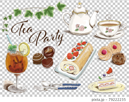 ミリペンとマーカーで描いたようなスイーツと紅茶のセット ミリペンとマーカーで描いたようなスイーツと紅茶のセット 79222235
