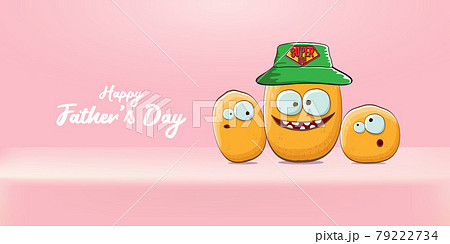 happy fathers day horizontal banner with cartoon father potato and son potato. cartoon funny comic fathers day vector label or icon isolated on soft pastel pink background happy fathers day horizontal banner with cartoon father potato and son potato. cartoon funny comic fathers day vector label or icon isolated on soft pastel pink background 79222734
