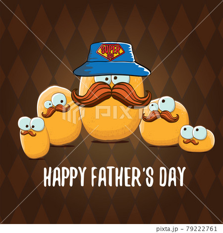 happy fathers day greeting card with cartoon father potato and kids . fathers day vector label or icon isolated on brown happy fathers day greeting card with cartoon father potato and kids . fathers day vector label or icon isolated on brown 79222761