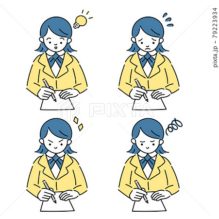 勉強をする女子学生　色々な表情 79223934