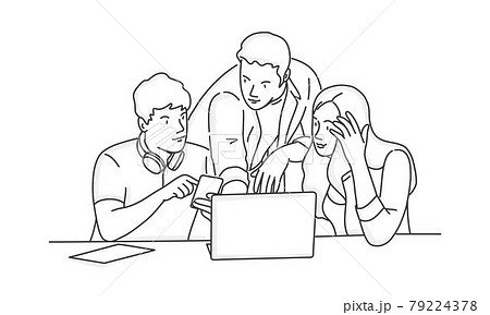 Group of students at the desk, studying process concept. 79224378