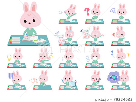 勉強に関するうさぎの男の子のセットのイラスト素材
