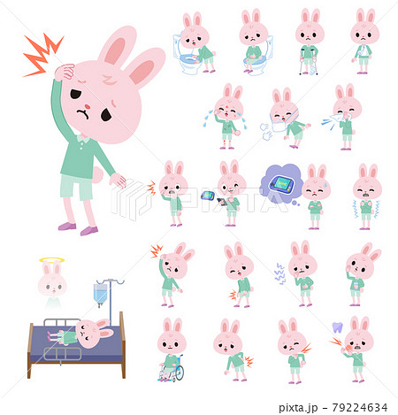 怪我や病気状態のうさぎの男の子のセットのイラスト素材 怪我や病気状態のうさぎの男の子のセットのイラスト素材