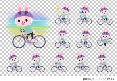 ロードバイクに乗ったうさぎの男の子のセット 79224635
