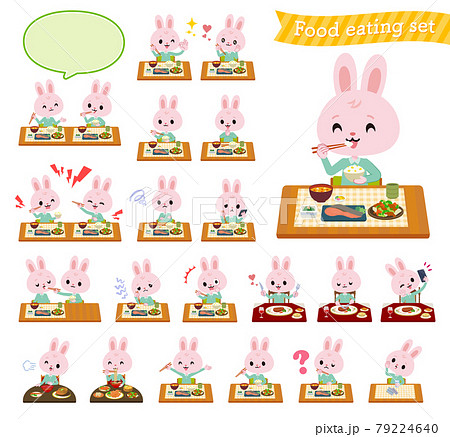 食事に関するうさぎの男の子のセットのイラスト素材