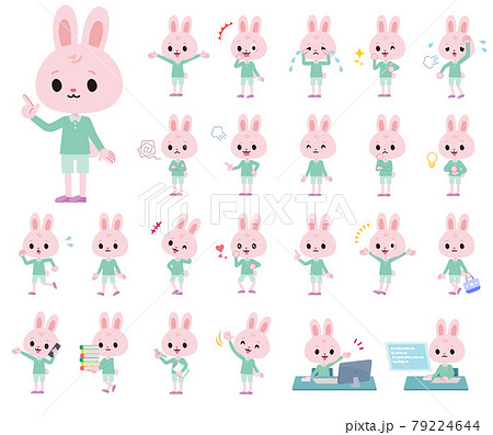 様々な感情表現をするうさぎの男の子のセットのイラスト素材