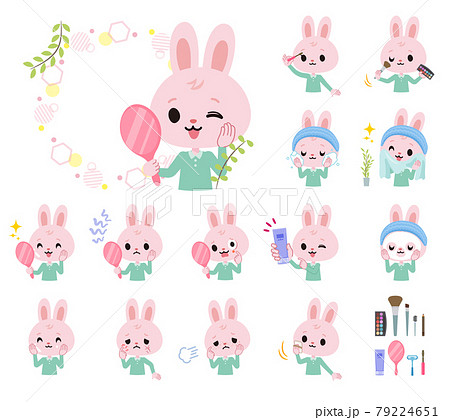 美容に関するうさぎの男の子のセットのイラスト素材