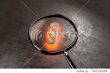 red glowing paragraph character symbol with magnifying glass 3d render illustration 79226006