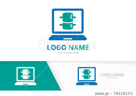 Spine and notebook logo combination. Vertebral column and laptop logotype design template. Spine and notebook logo combination. Vertebral column and laptop logotype design template. 79226253