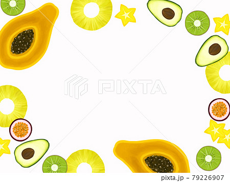 黄色いトロピカルフルーツのイラストフレームのイラスト素材 黄色いトロピカルフルーツのイラストフレームのイラスト素材