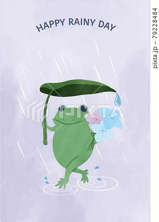 雨の日にお出かけする蛙 水彩風 雨の日にお出かけする蛙 水彩風 79228484