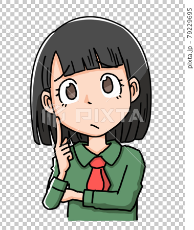 悩んで考え込む女の子のイラスト素材