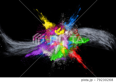 abstract colored dust explosion on a black background. abstract colored dust explosion on a black background. 79230268