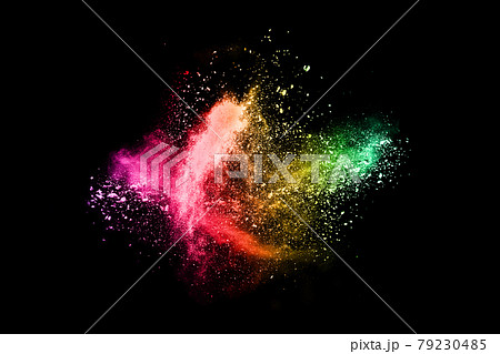 abstract colored dust explosion on a black background. 79230485