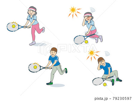 テニスをする年配の男女イラスト 熱中症のイラスト素材
