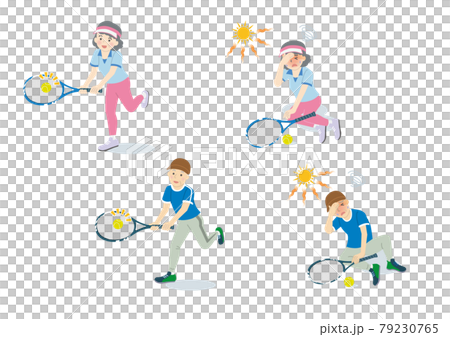 Illustration of elderly men and women playing tennis_heat stroke Illustration of elderly men and women playing tennis_heat stroke 79230765
