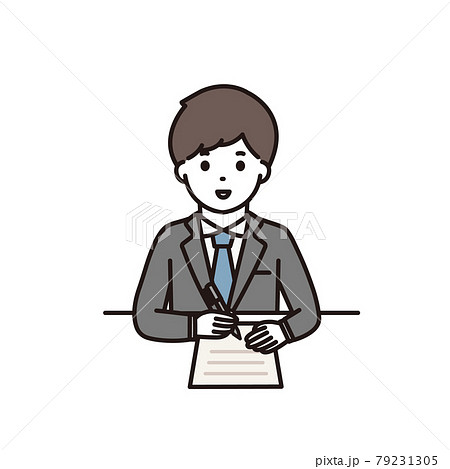 笑顔で記入をするビジネスマンのイラストのイラスト素材