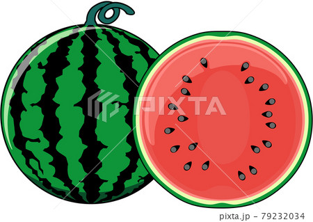 スイカのイラスト 断面あり アウトラインあり のイラスト素材