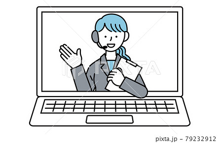 Pcでサポートや問い合わせ対応するオペレーターの女性のイラストのイラスト素材