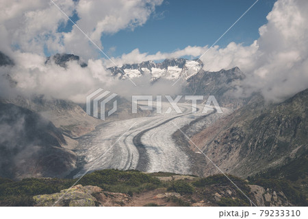 Panorama of mountains scene, walk through the great Aletsch Glacier 79233310