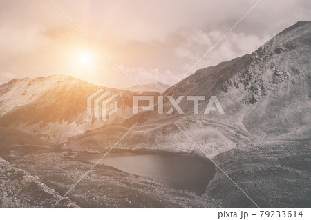 Panorama of lake scenes in mountains, national park Dombay, Caucasus Panorama of lake scenes in mountains, national park Dombay, Caucasus 79233614