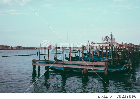 Panoramic view of Laguna Veneta coast of Venice city with gondolas Panoramic view of Laguna Veneta coast of Venice city with gondolas 79233996