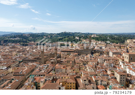 Aerial panoramic view of city of Florence from cupola of Florence Cathedral Aerial panoramic view of city of Florence from cupola of Florence Cathedral 79234179