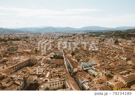 Aerial panoramic view of city of Florence from cupola of Florence Cathedral Aerial panoramic view of city of Florence from cupola of Florence Cathedral 79234180