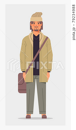 casual man with shoulder bag male cartoon character standing pose full length vertical casual man with shoulder bag male cartoon character standing pose full length vertical 79234988