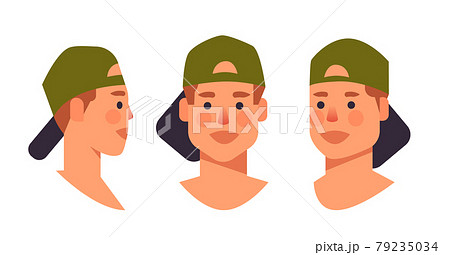set guy in cap head avatar front side view male character different views for animation horizontal set guy in cap head avatar front side view male character different views for animation horizontal 79235034