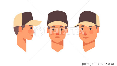 Set Guy In Cap Head Avatar Front Side View Male のイラスト素材