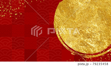 和風背景素材　金箔が舞う美しいデザイン　筆のタッチの円 79235458