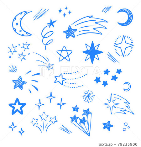 Vector set of different doodle stars. Hand-drawn, doodle elements on the paper background. 79235900