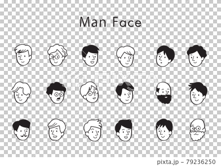 男性イラスト　表情　モノクロ 79236250