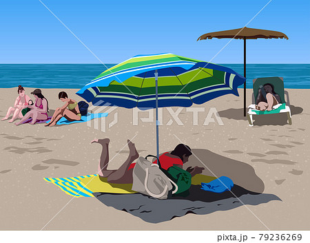Sunbathing People on the Sandy Beach 79236269