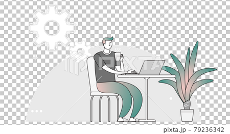 リモートワークをしている男性のフラットイラスト 79236342